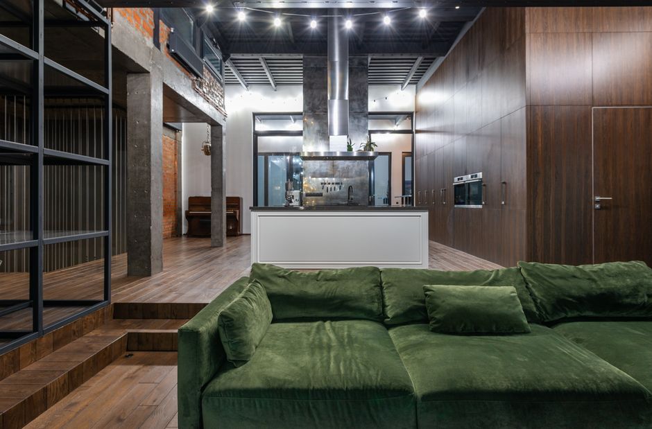 Ipari hangulatú loft nappali kialakítása